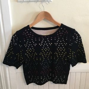 Alice + Olivia Perforated Mini Knit Top Medium